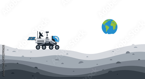 Mars Rover Exploring Lunar Surface with Earth in Distance
