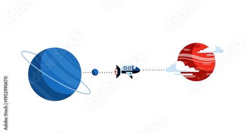Rocket Ship Traveling Between Planets in Outer Space