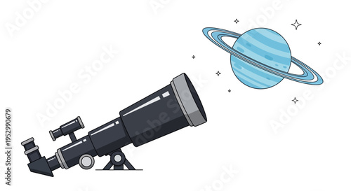 Telescope Observing Ringed Planet in Outer Space