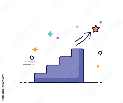 Personal growth transition highlighting a simple staircase leading upward toward a small star, symbolizing progress, goals, and step by step improvement. The
