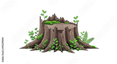 Tree Stump with New Growth and Moss, Nature Reclaiming Forest Floor