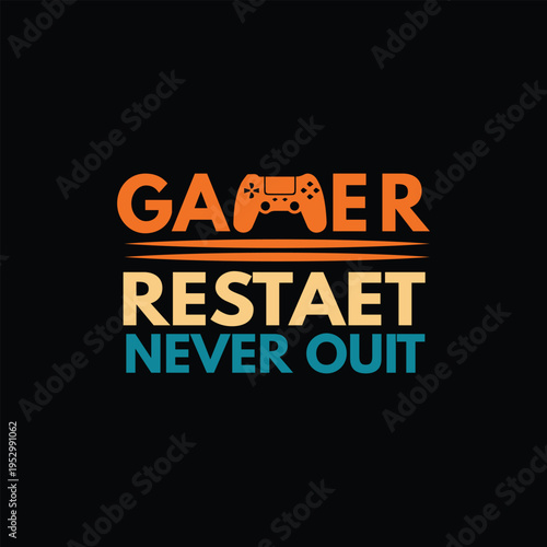 Gaming T-Shirt Design, Gamer Typography Retro Neon Controller Esports Illustration