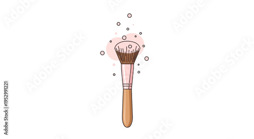 Cosmetic Makeup Brush with Pink Powder and Bubbles Isolated on White