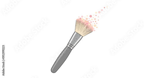 Makeup Brush Applying Powder With Floating Particles - Isolated on White