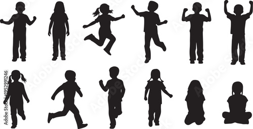 Collection of various human silhouettes in different poses and actions silhouette