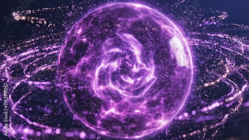 Abstract Purple Energy Sphere with Swirling Particles.