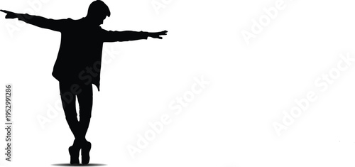 Silhouette of a person standing with arms outstretched on white background
