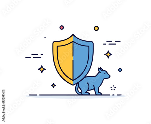 Endangered species preservation concept showing a shield icon protecting a small animal silhouette symbolizing genetic safeguarding and conservation action.