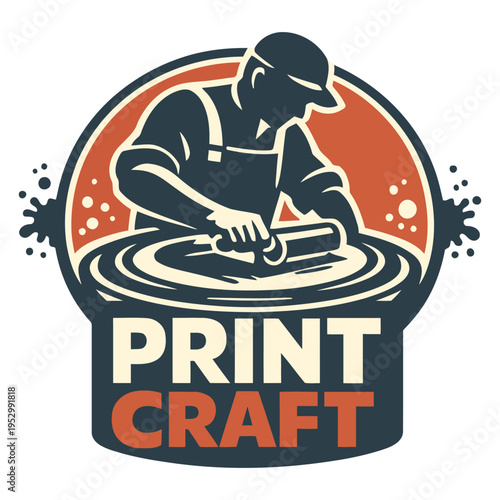 Vintagestyle logo design featuring a potter crafting clay on a wheel illustrating creativity and handmade craftsmanship concepts