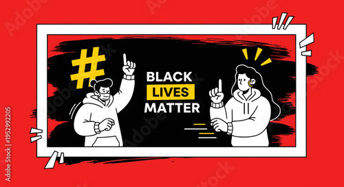 A bold illustration featuring diverse figures advocating for social justice, in a modern and minimalistic style