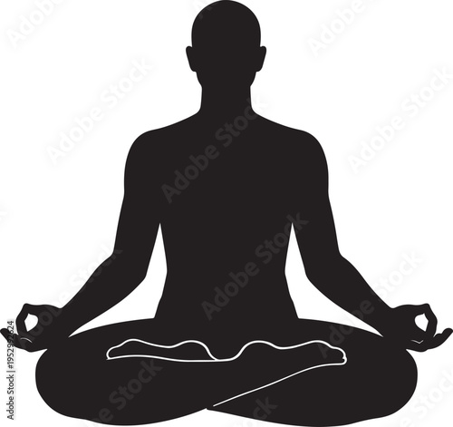 Silhouette of a person meditating in a cross-legged position with hands resting on knees
