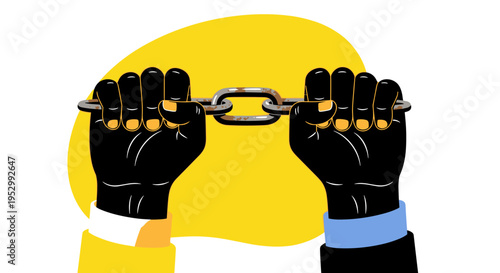 Two hands breaking free from chains, illustrated in a modern flat style, symbolizing liberation and empowerment