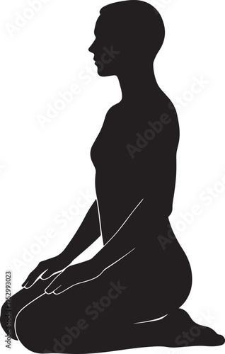 Silhouette of a person in a meditative kneeling pose with hands resting on knees