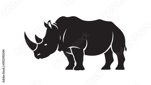 African rhinoceros silhouette side view, wild rhino vector icon