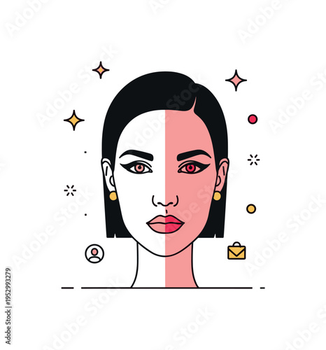High contrast fashion portrait concept centered on a close up silhouette with sharp light edge highlighting one side of the face, expressing mystery and