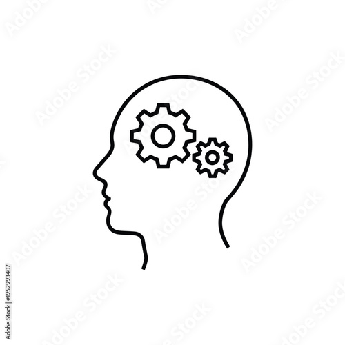 Head outline icon concept human brain with one large gear and one small gear mental process thinking creativity intelligence