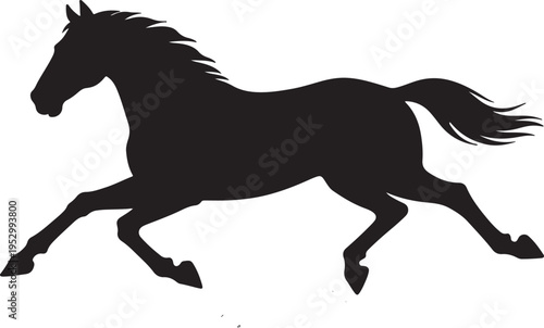 Graceful silhouette of a galloping horse in motion against a plain background