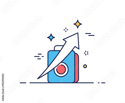 Trend driven purchasing behavior illustrated through an upward arrow emerging from a product silhouette with small sparkle accents, expressing popularity,