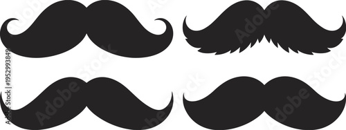 Moustache silhouettes collection vintage hipster beard style icons set barber grooming mustache shapes vector illustration isolated design elements