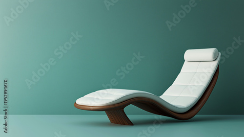 Modern chaise longue with copy space on teal wall background for luxury wellness and relaxation mockup
