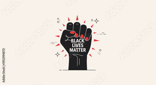 A bold illustration of a raised fist symbolizing empowerment, featuring a minimalist style and vibrant colors, suitable for social justice themes