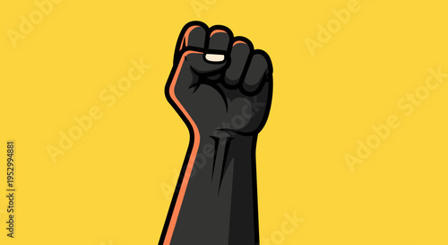 A raised fist symbolizing strength and unity, designed in a modern flat style against a vibrant yellow background