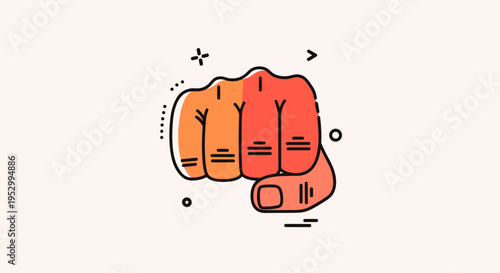 A vibrant illustration of a clenched fist with a gradient effect, featuring a modern, minimalist style