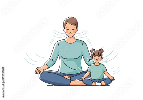 Woman and Child Meditating Together Serene.