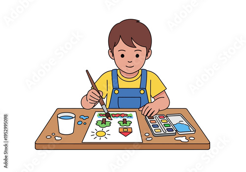 Obraz na plátne Child Painting with Brush and Colors.