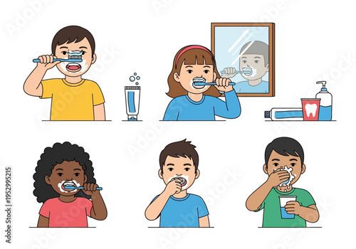 People Brushing Teeth with Toothbrush and Toothpaste.