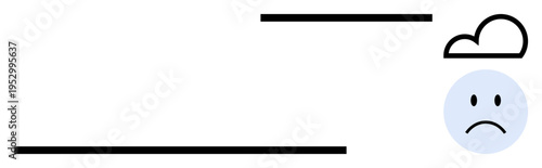 Sadness concept. Sadness ed with a frowning facial expression and a cloud suggesting gloom. Sadness expressed visually in minimalistic design. For mental health, depression awareness, emotions