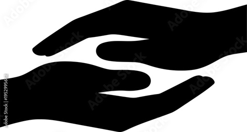 Human hands giving and receiving gesture in silhouette style, concept of support, care, help, and protection. Simple charity vector illustration