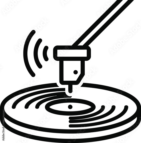 Turntable stylus on vinyl record in sound waves