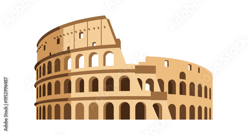Stylized illustration of the ancient Roman Colosseum, a famous historical landmark and amphitheater in Italy, depicted with its iconic arches and partially ruined structure.