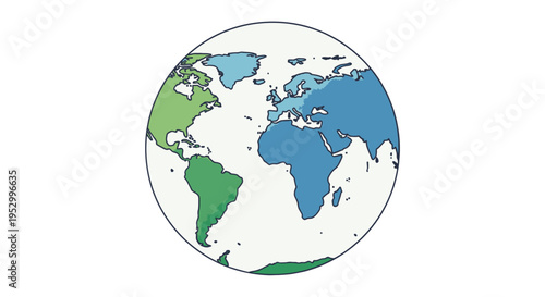 A simple, graphic illustration of the Earth globe showing continents and oceans, representing global connections and geography.