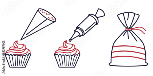 Black and red line of cupcake decorating line cupcake icing bag