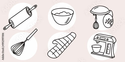 Baking tools and equipment rolling pin mixing bowl whisk bread mixer