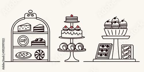 Black line of bakery display line bakery desserts shelf