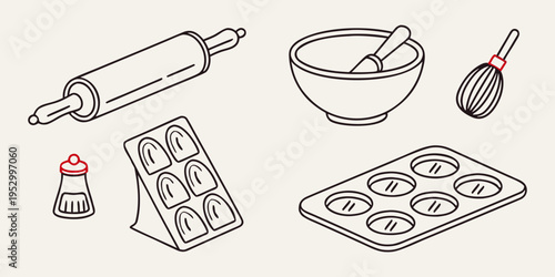 Baking tools and equipment for making cakes and pastries rolling pin whisk