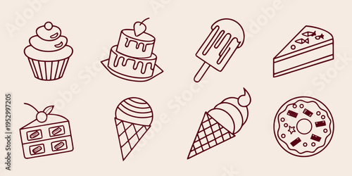 Dessert in red line dessert sweets cupcakes ice cream donuts