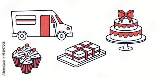 Delivery van with cakes and cupcakes gifts