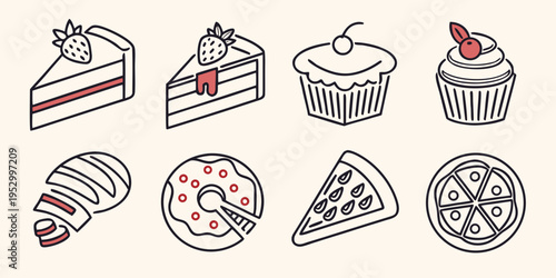 Desserts and Baked Goods Line Collection line cake cupcake croissant