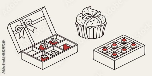 Gift boxes and cupcake sweets treats