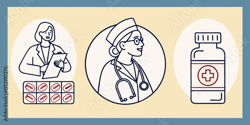 Healthcare professionals and medical doctor nurse pills