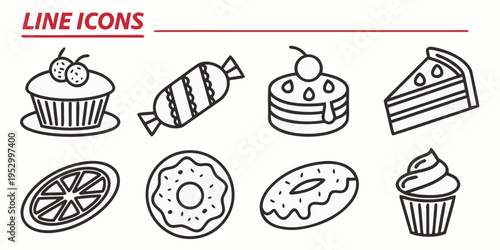 Various sweet baked goods and desserts line cupcake candy