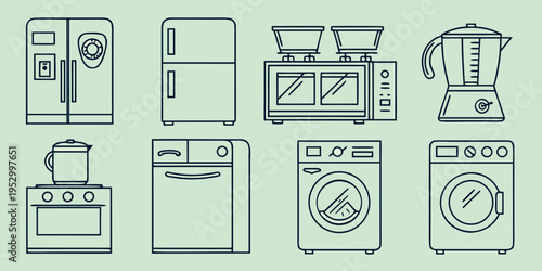 Kitchen appliances line refrigerator freezer microwave