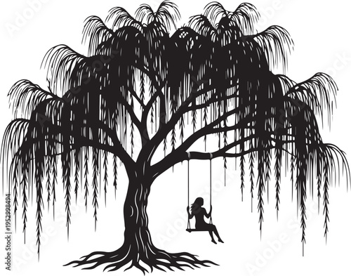 Willow Tree Silhouette Bundle Collection Nature Vector 