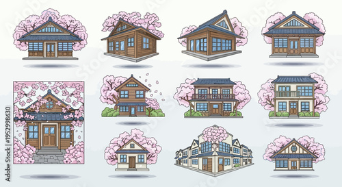 Collection of Various Cartoon Style Houses.