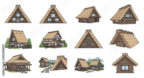 Collection of Various Triangular Roofs Houses.