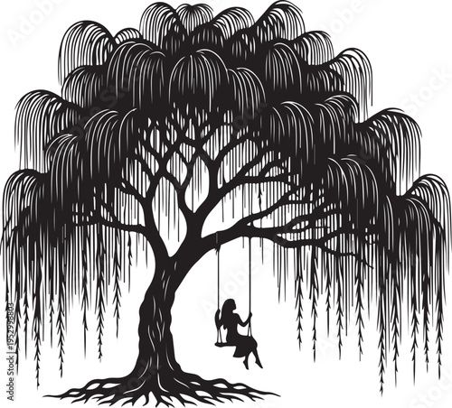 Willow Tree Silhouette Bundle Collection Nature Vector 